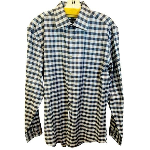 Jos A Bank NWT Tailored Fitted Check Button Up Shirt in Shades of Blue Size L - Picture 1 of 9
